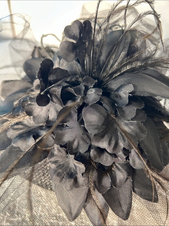 Fedoria Vintage Black Veiled Fascinator Hat Floral Accent Formal 40s -60s Derby main image 6